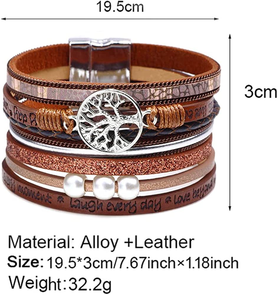 Fesciory Leopard Bracelet for Women, Boho Leather Wrap Multi-Layer Pearl Crystal Bracelet Bangle Jewelry - Image 6